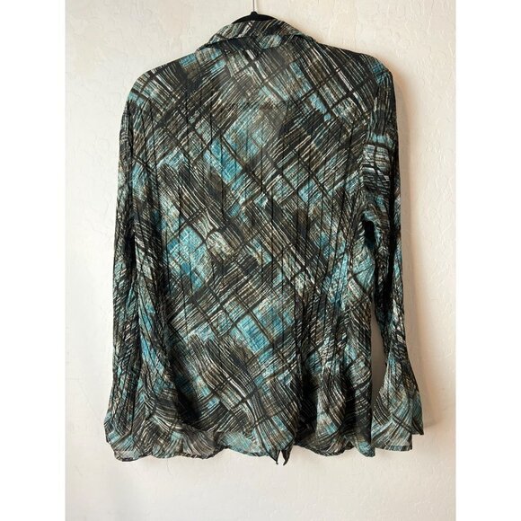Apt 9 Novelty Print Teal Multicolor Blouse Size XL Sheer - Picture 5 of 5